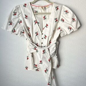 Maeve by Anthropologie Floral Embroidered Rosalie Puff Sleeve Blouse